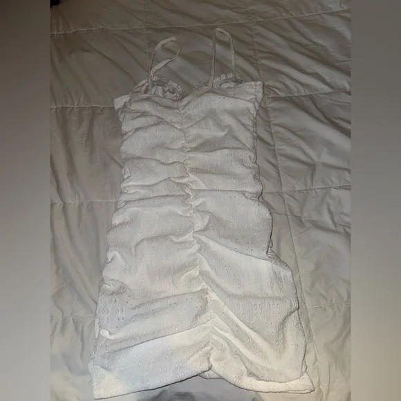 White Ruched Spaghetti Strap Dress - Picture 4 of 5